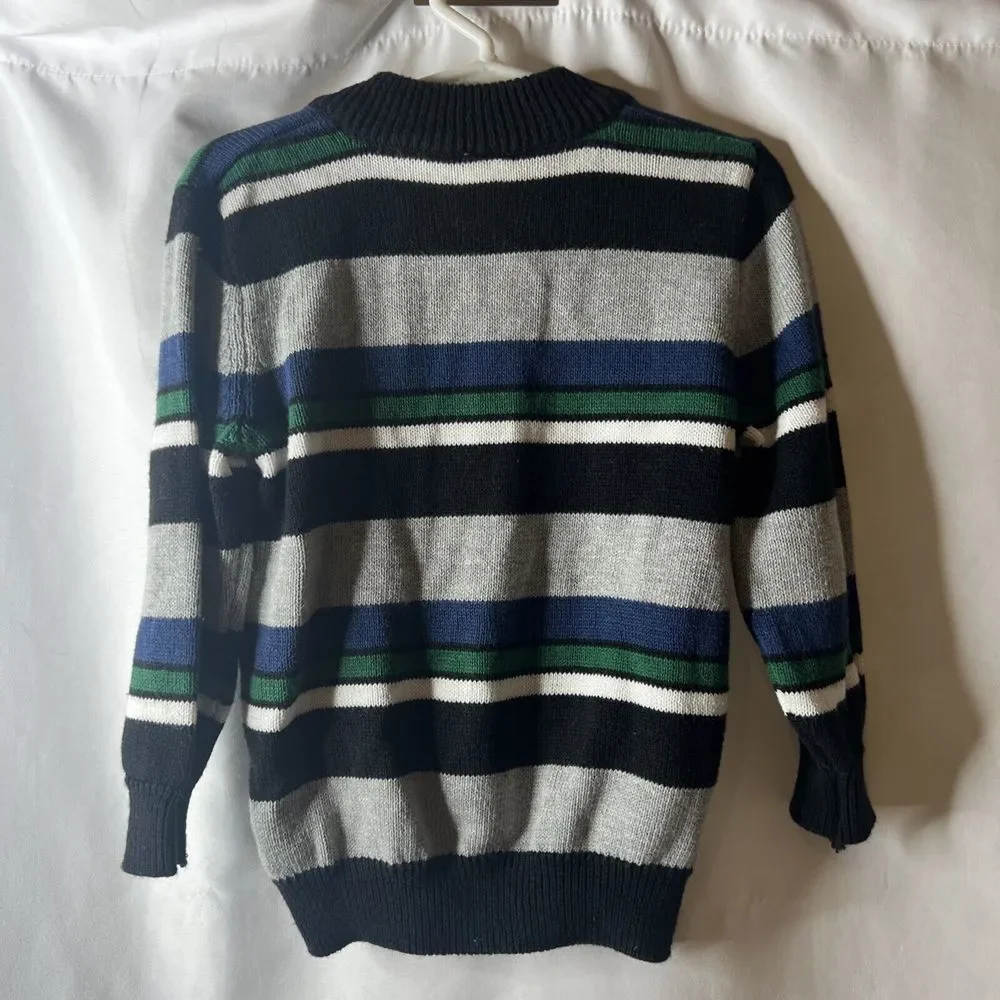 Gymboree Striped Sweater 2T Full Zip Up Toddler Boy Girl Black‎ Gray Blue Green